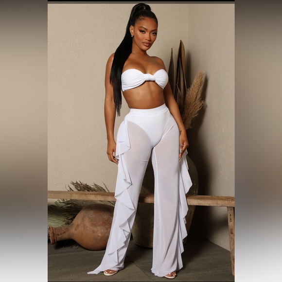 White Mesh Sunshine See Through Cover Up Pant - Picture 1 of 2